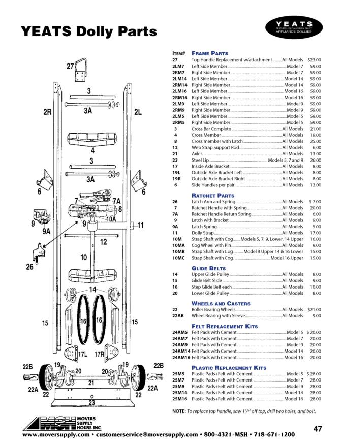 YEATS Appliance Dolly Parts Material Handling Equipment